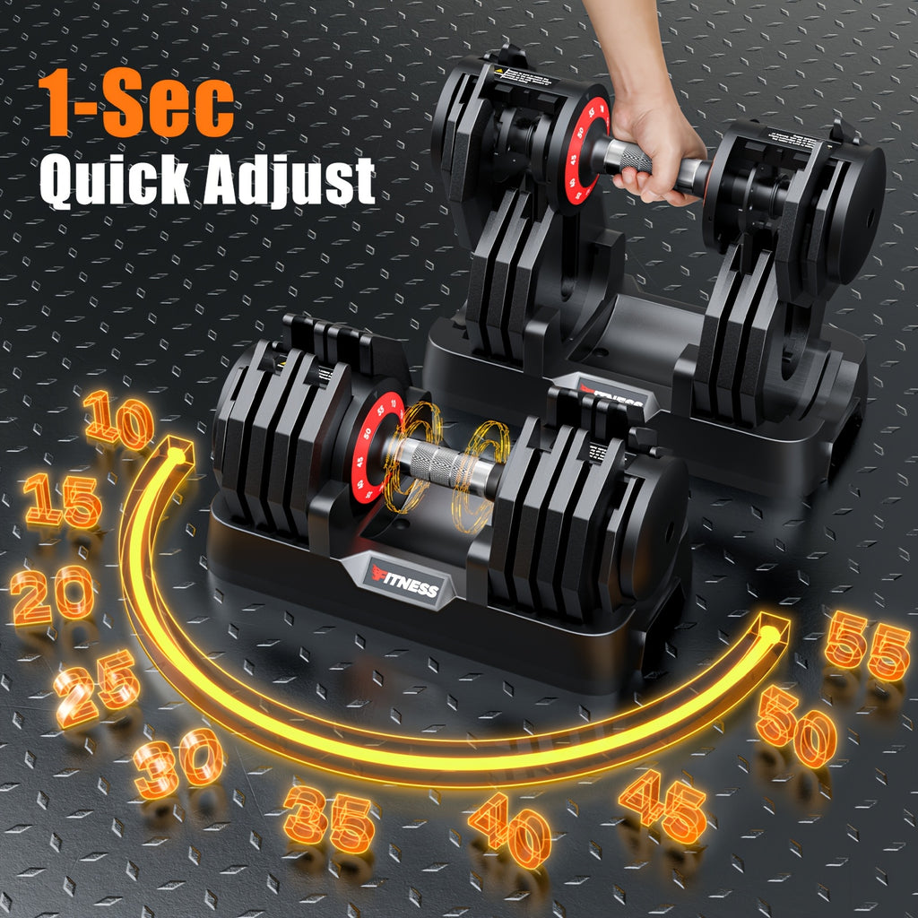 80/55LBS Adjustable Dumbbell with Base (1pc/2pcs), Non-Slip Textured Handle, 1 Second Weight Adjustment, Octagonal Design, Suitable for Home Gym Exercise, Strength Training Equipment, Suitable for Men/Women
