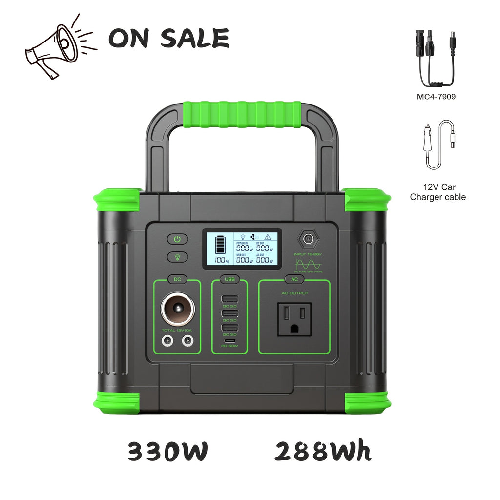 Portable Power Station 330W, Solar Power Bank 288.6Wh, Battery Power Station with 110V Pure Sine Wave Output, Fast Charging, Battery Backup Supply for Home Backup, Emergencies, Camping, And Outdoor Adventures