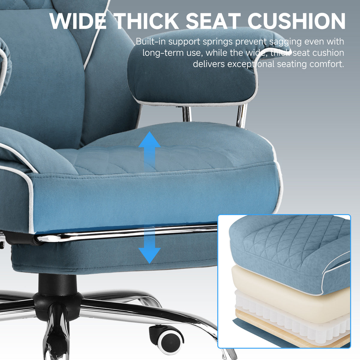 Executive Office Chair for Heavy People, Gaming Chair, Ergonomic Wide Desk Computer Chair with Pocket Spring Lumbar Support, Footrest, Outward Fixed Soft Armrests, High Back PU Leather, Height Adjustable, Big and Tall