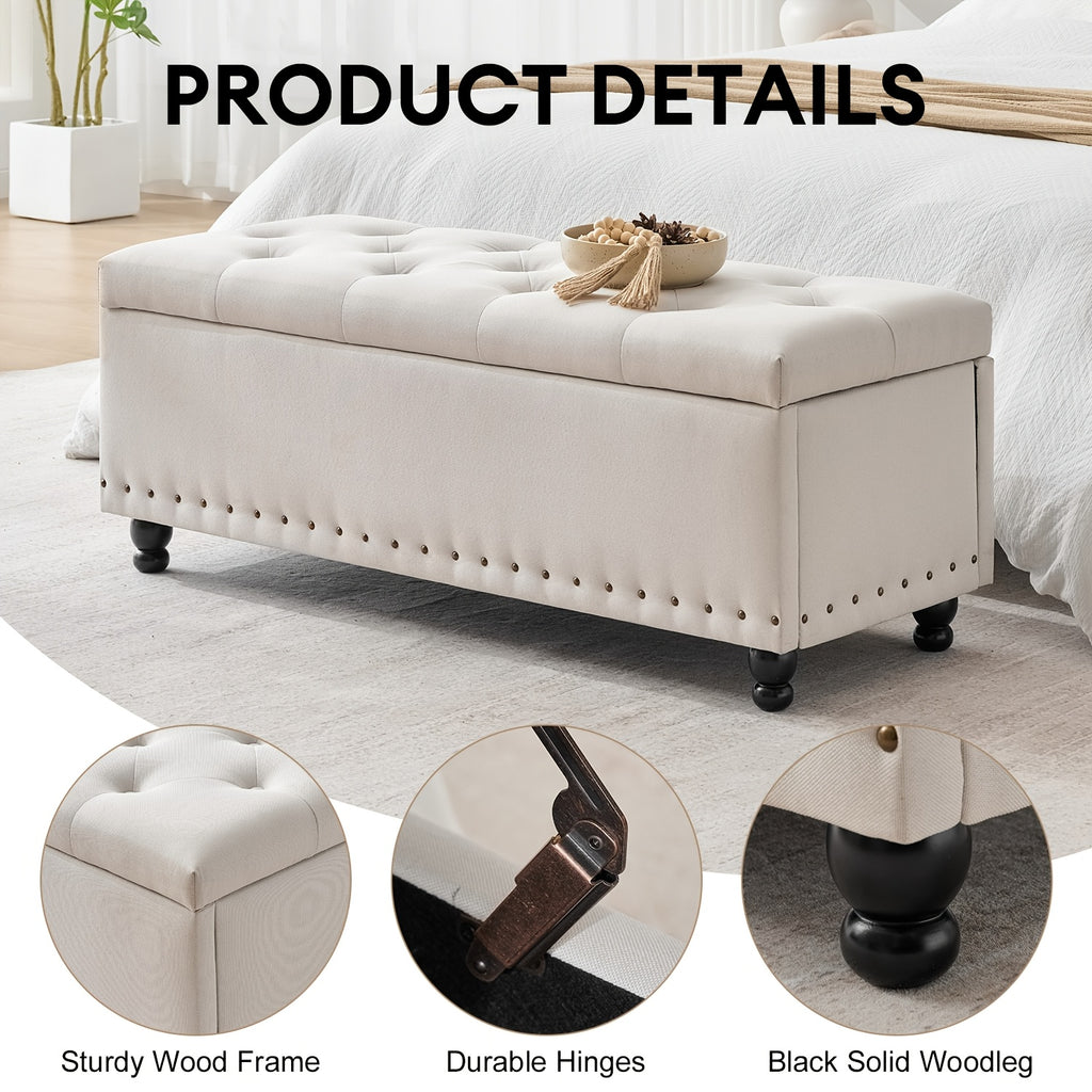 Ottoman With Storage, Storage Bench With Button-Tufted, End Of Bed Storage Bench Safety Hinge With Rivets, Large Storage Ottoman Bench For Bedroom, Living Room, Foot Of Bed
