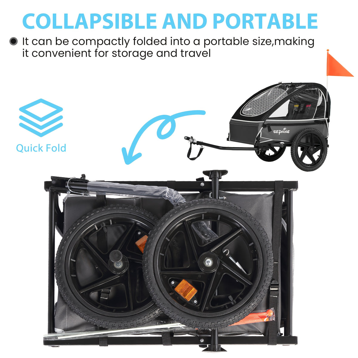 MOJAY Bike Trailer, Quick Attach To Bike, Foldable, With Seat Belt Harness And Storage Bags Black