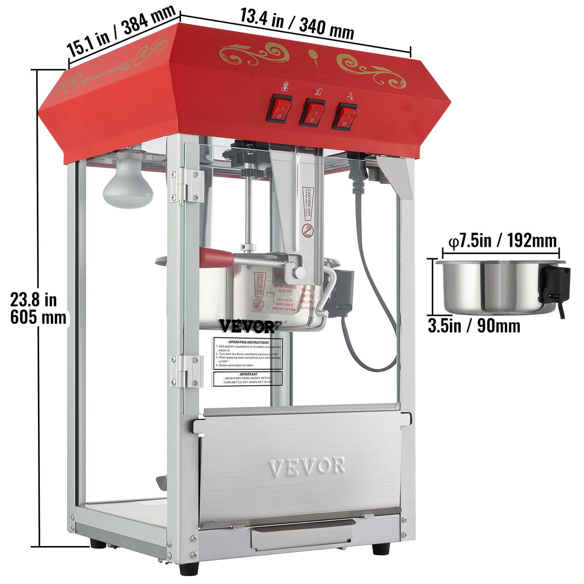 VEVOR Popcorn Popper Machine 8 Oz Countertop Popcorn Maker 850W 48 Cups Red