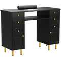 43.3''L Nail Desk for Nail Tech, Manicure Table with Storage Drawers & Wrist Cushion, Acetone Resistant for Salon and Home Nail Station