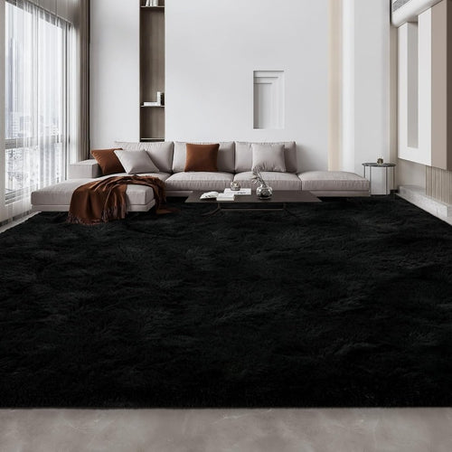 10x14ft Extra Soft Plush Rug - Modern Tie-Dye Black Color, Non-Slip Backing Luxury Suitable for Living Room, Bedroom, Game Room - Thick Cushioned,, Christmas/Thanksgiving Gift