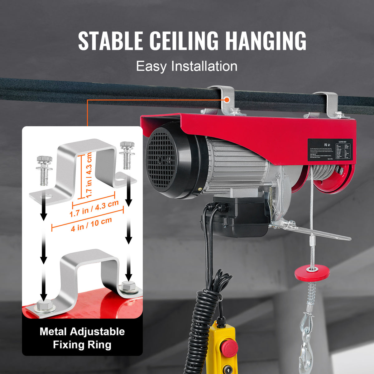 VEVOR Electric Hoist 1760lbs with 14ft Wired Remote Control, Electric Hoist 120 Volt with 40ft Single Cable Lifting Height & Pure Copper Motor, for Garage Warehouse Factory
