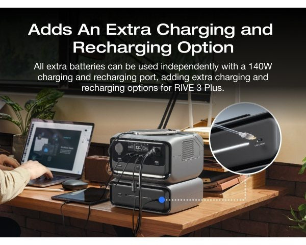 ECOFLOW Extra Battery EB300 for River 3 Plus (Separate Shipment), 268Wh-554Wh Expansion (add on river 3 plus 268Wh) LiFePO4 Battery with 10-Year Lifespan, Built-in 140W USB-C Port for Charging/Discharging, Use Independently