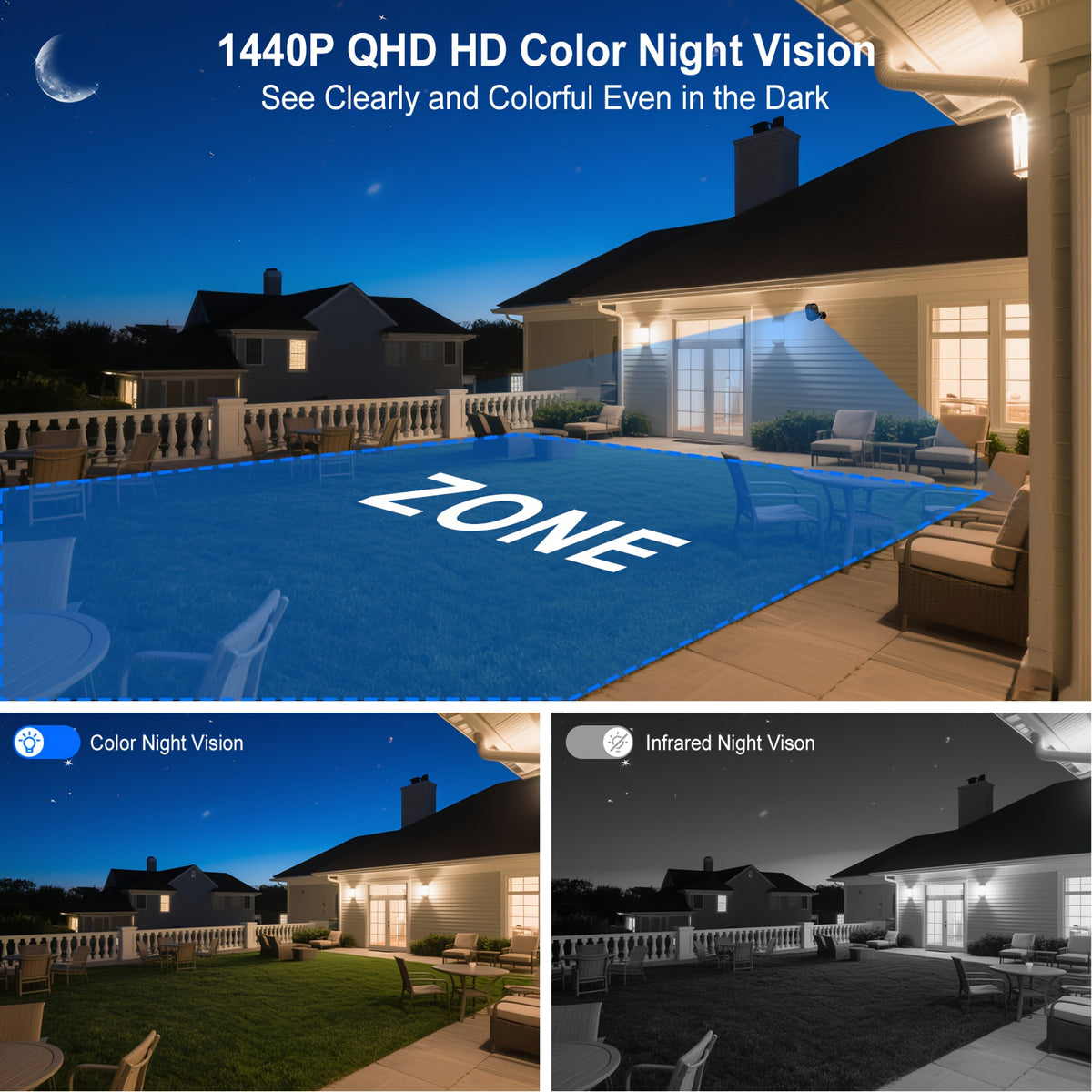 4MP Outdoor Camera with Battery Backup, Wireless Surveillance System Suitable for /Business, PIR Motion Detection, Color Night Vision, Alexa Compatible, SD/Cloud Storage, 2-Way Audio, Mobile App