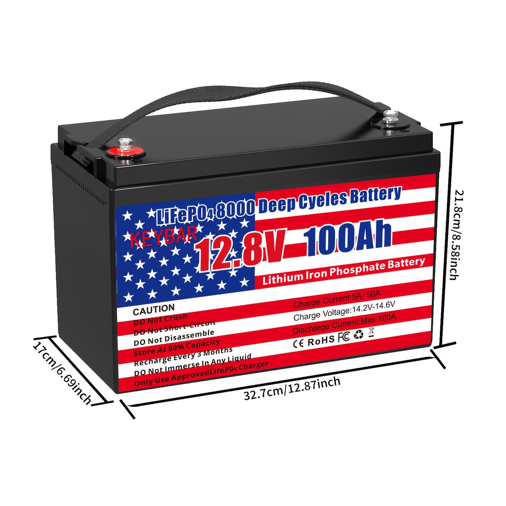 12v 100Ah LiFePO4 Battery Deep Cycle Battery 8000+ Cycles 100A BMS Rechargeable Lithium Iron Phosphate Battery Low-Temp Protection, For RV Marine And Home Energy Storage