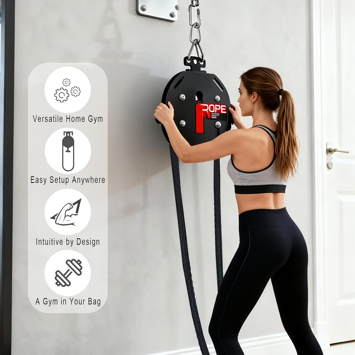 Endless Rope Trainer, Portable Cable Pulley System, Pulley Cable Machine System with Adjustable Resistance, Home Gym Equipment for Grip, Arms, Back, Body Coordination Exercises