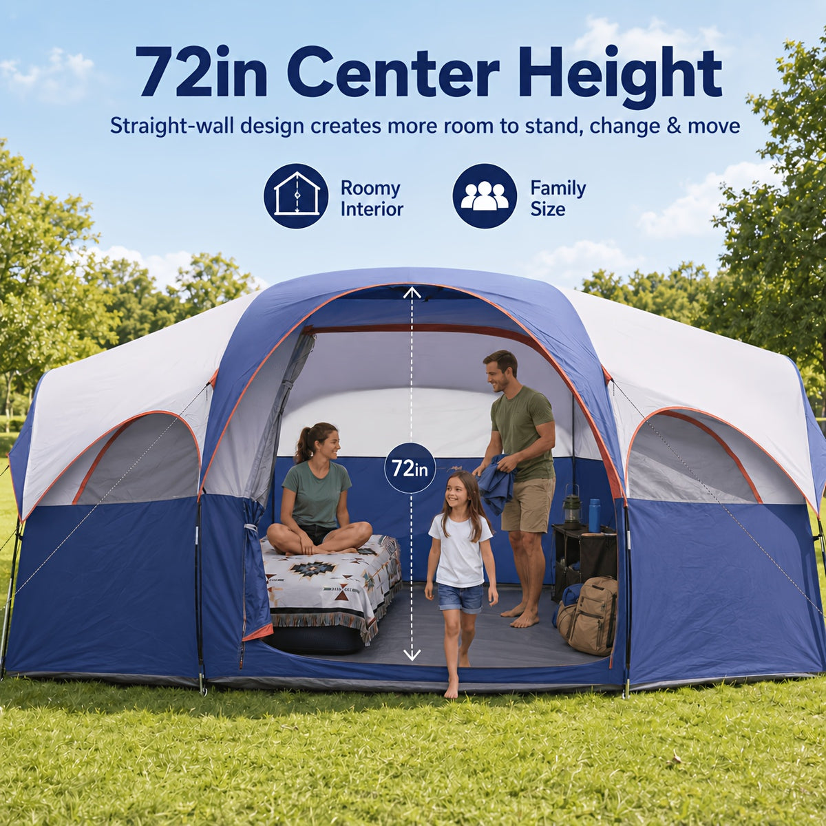 8-Person Family Camping Tent with Removable Two-Room Divider for Quick Outdoor Setup and Open Views
