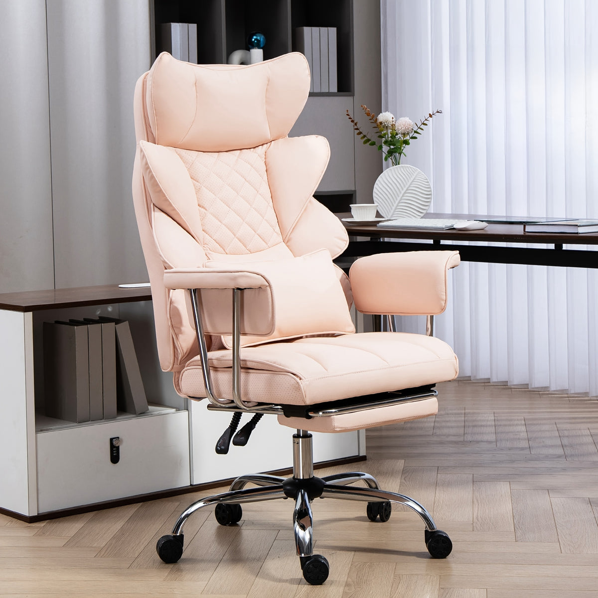 Sturdy High-Back Office Chair, Comfortable Gaming Chair, Office Chair Featuring Cushioned Armrests And Footrest, Adjustable Height Home Office Chair