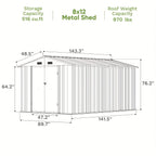 GUNJI 8 X 12ft Outdoor Metal Storage Shed, Garden Shed with 2 Shelves, Tool Sheds for Backyard Garden Patio Lawn