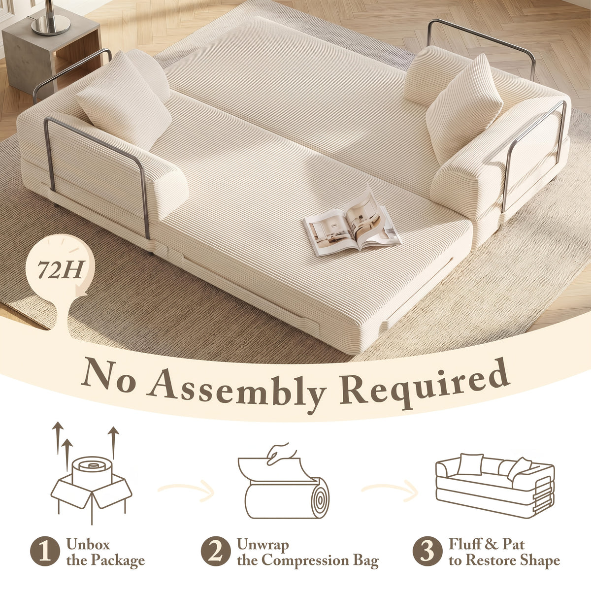 Futon Sets Convertible Floor Sofa Bed With Fixed-Shape Frame, King Size Floor Sleeper 5-in-1 Combination Modular Sofa, Modular Folding Mattress Couch For Living Room Bedroom Playroom