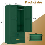 71" Metal Armoire with 2 Doors, Hanging Rod, 2 Drawers And Adjustable Shelf - Clothing Storage Cabinet for Bedroom, Gym, Cloak Room