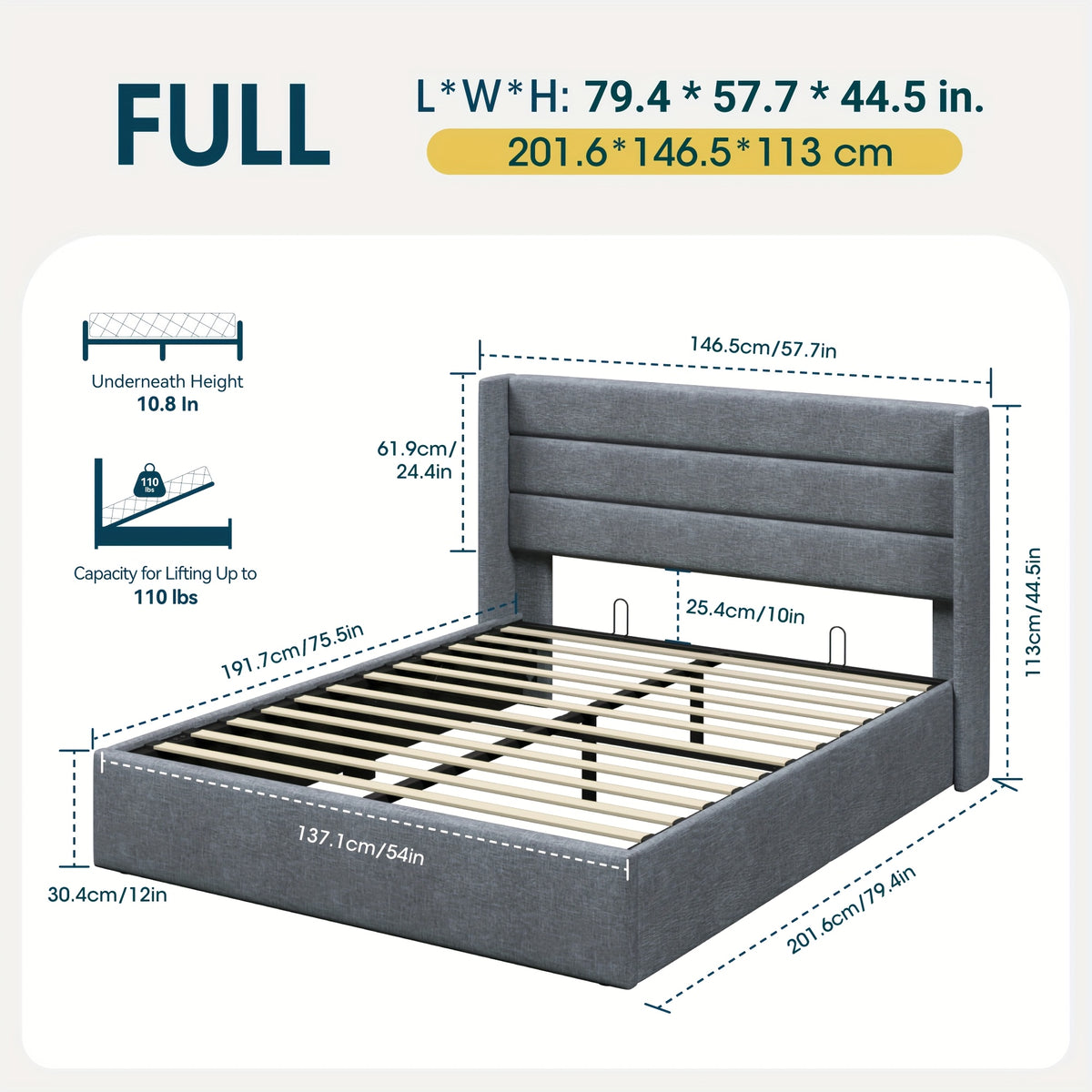 WEEWAY Lift Up Storage Bed, Modern Wingback Upholstered Headboard, Hydraulic Platform Bed, Wooden Slats Support, Heavy Duty Mattress Foundation, No Box Spring Needed, Easy Assembly, Full/Queen/King Size, for House Bedroom Furniture, Free Shipping