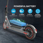 Long-Range Adult Electric Scooter with a Powerful 350W Motor, Top Speed of 19 Mph, Range of Up to 21 Miles, 8.5-Inch Solid Tires, Foldable Commuter Electric Scooter with APP Control, Dual-Brake System, LED Lights, And Portable Folding Design