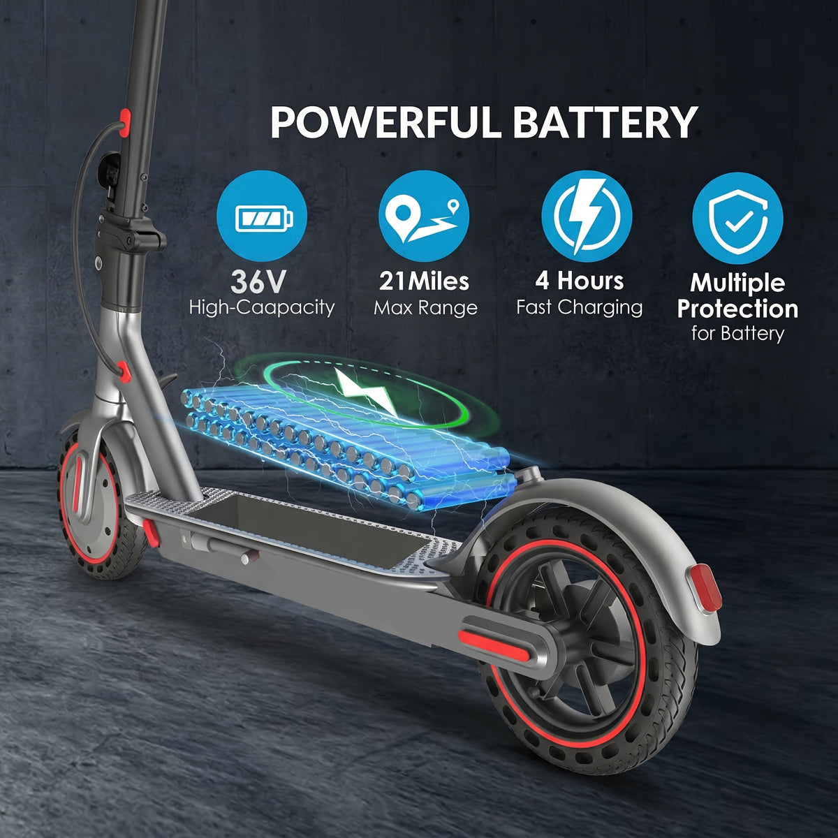 Long-Range Adult Electric Scooter with a Powerful 350W Motor, Top Speed of 19 Mph, Range of Up to 21 Miles, 8.5-Inch Solid Tires, Foldable Commuter Electric Scooter with APP Control, Dual-Brake System, LED Lights, And Portable Folding Design