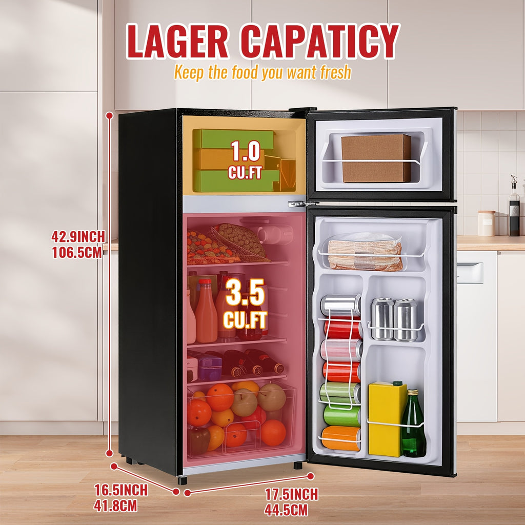 2.5/3.5/4.5 Cu.Ft Mini Fridge with Freezer, Commercial Double Door Compact Refrigerator with Adjustable Thermostat and Shelves,Small Fridge with Large Capacity, Perfect for Bedroom, Dorm, Home, Office
