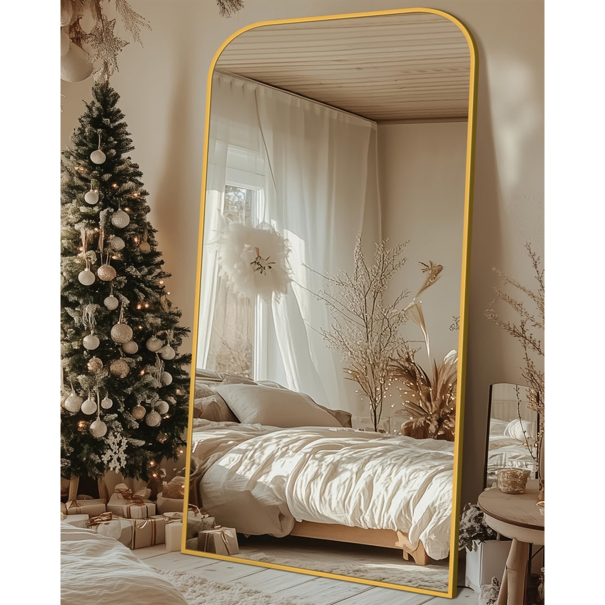 Arched Floor Mirror, Vintage-Inspired Full Length Reflection for Bedroom or Living Room Decor with Stand