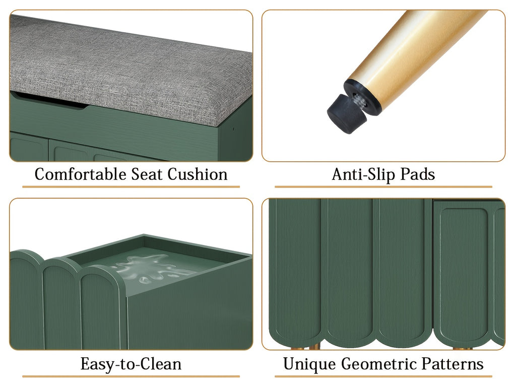 Shoe Organizer Cabinet, Entryway Bench With Adjustable Shelves And Cushioned Seat, Unique L-Shaped Bench Cabinet For Entryway