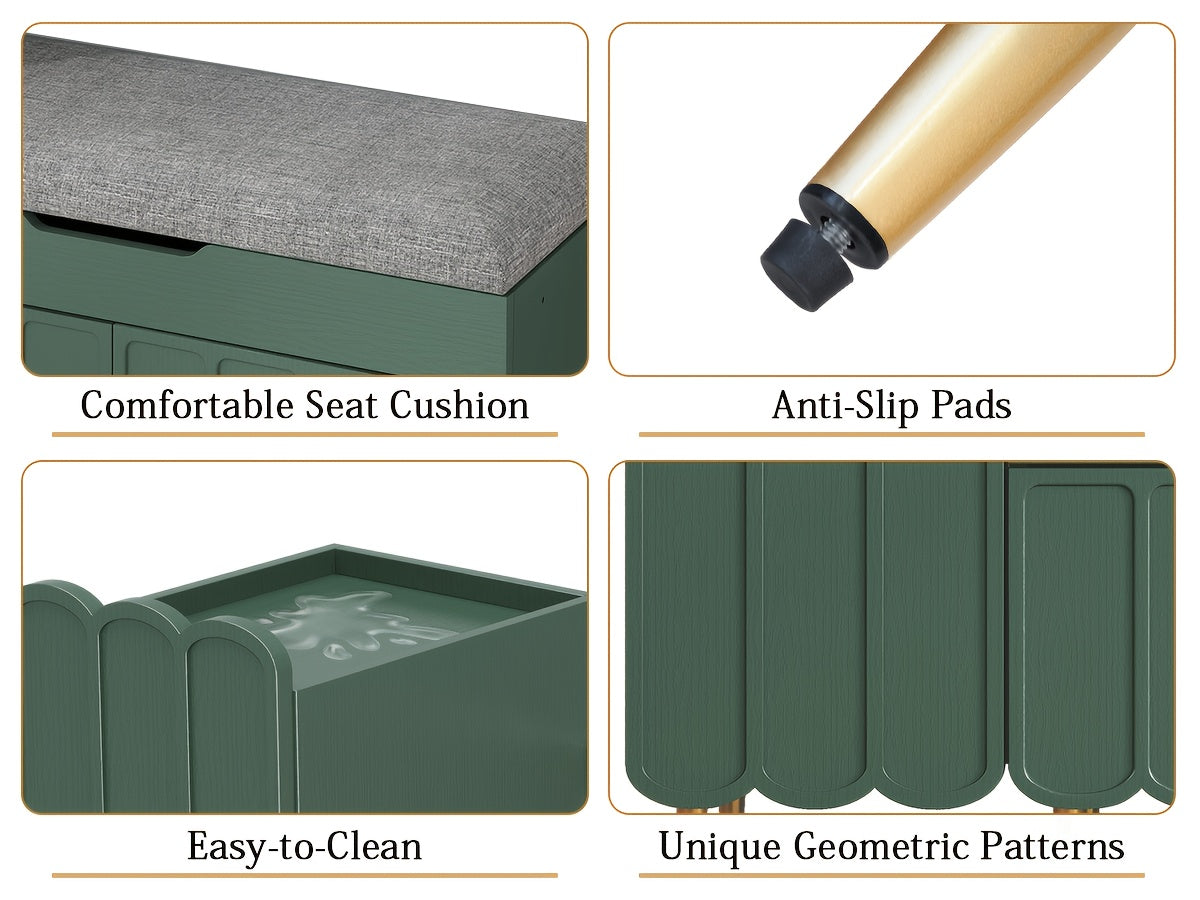 Shoe Organizer Cabinet, Entryway Bench With Adjustable Shelves And Cushioned Seat, Unique L-Shaped Bench Cabinet For Entryway
