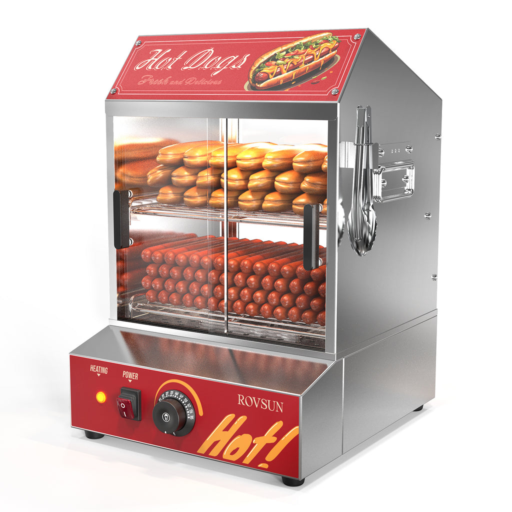 31.7QT/30L Hot Dog Steamer, Hut Steamer Hot Dog Steamer with Bun Warmer Cooker 175 Hot Dogs & 40 Buns Capacity with Removable Shelves Food Clip for Party Event Concession Stand 2-Tier