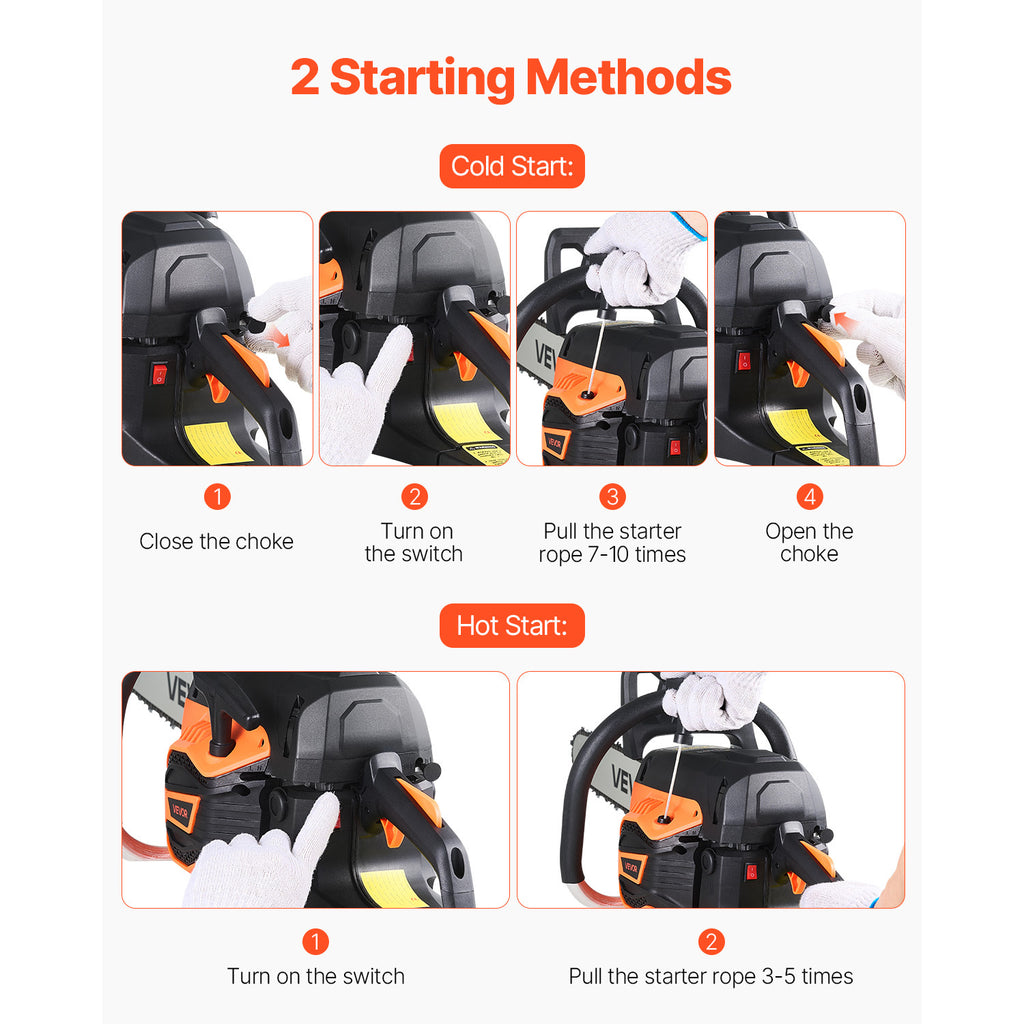 VEVOR 62cc Gas Chainsaw 3.8 HP Gas Powered 20 inch Chainsaw For Wood Cutting