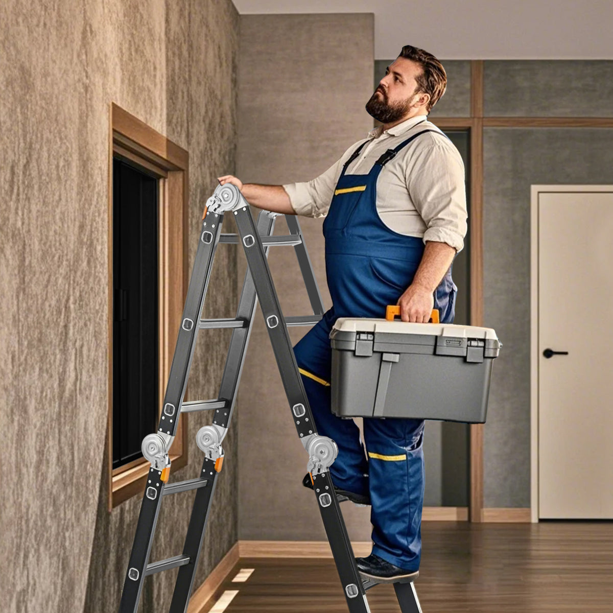 VEVOR Multi-Purpose Folding Ladder 7-in-1 3/4/5 Step 15.5ft with Scaffolding Plank/No accessories