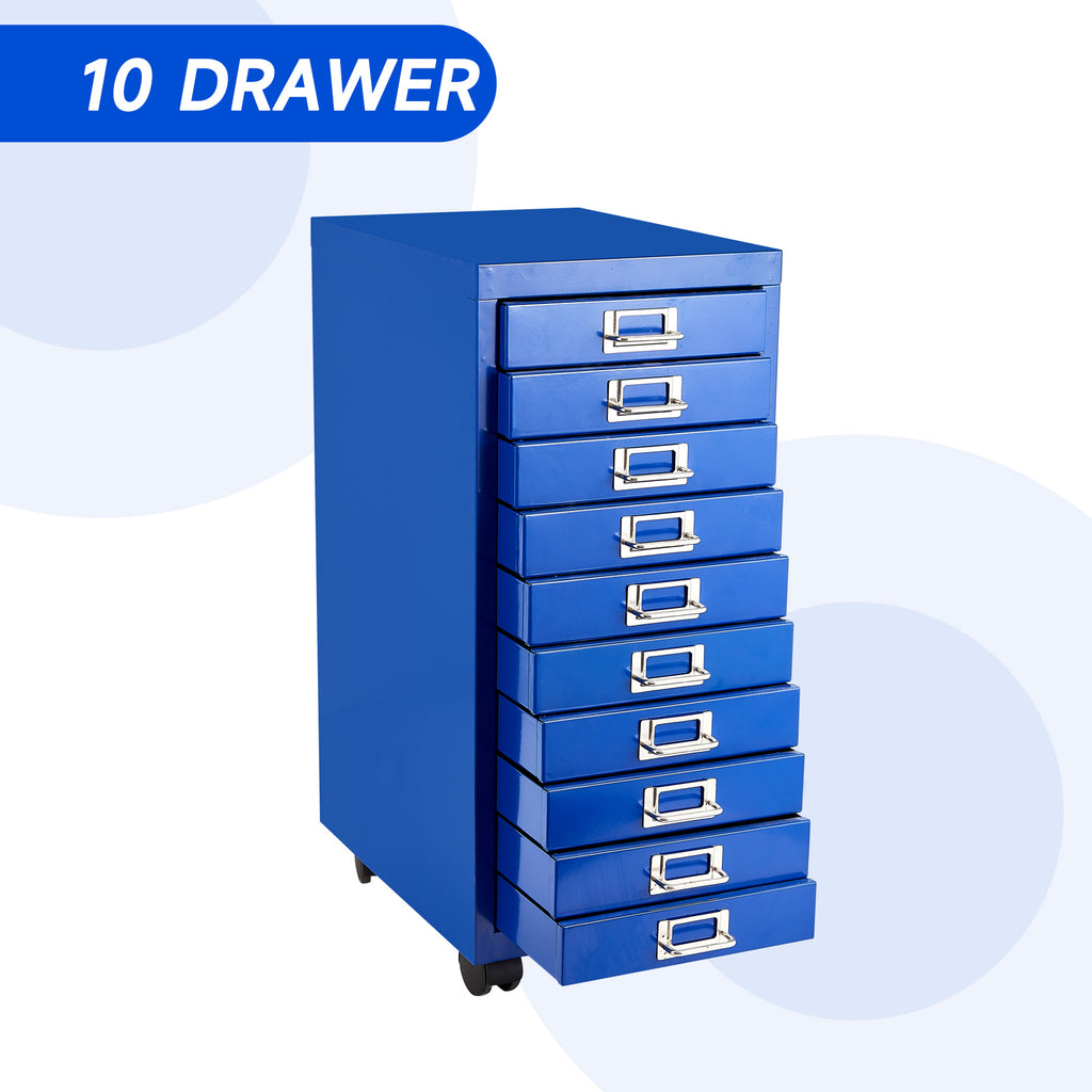 File Cabinet with MINI size Metal File Organizer Document Organizer, 10 Tier with 10 Drawer for Home Office, Office Desk File Blue