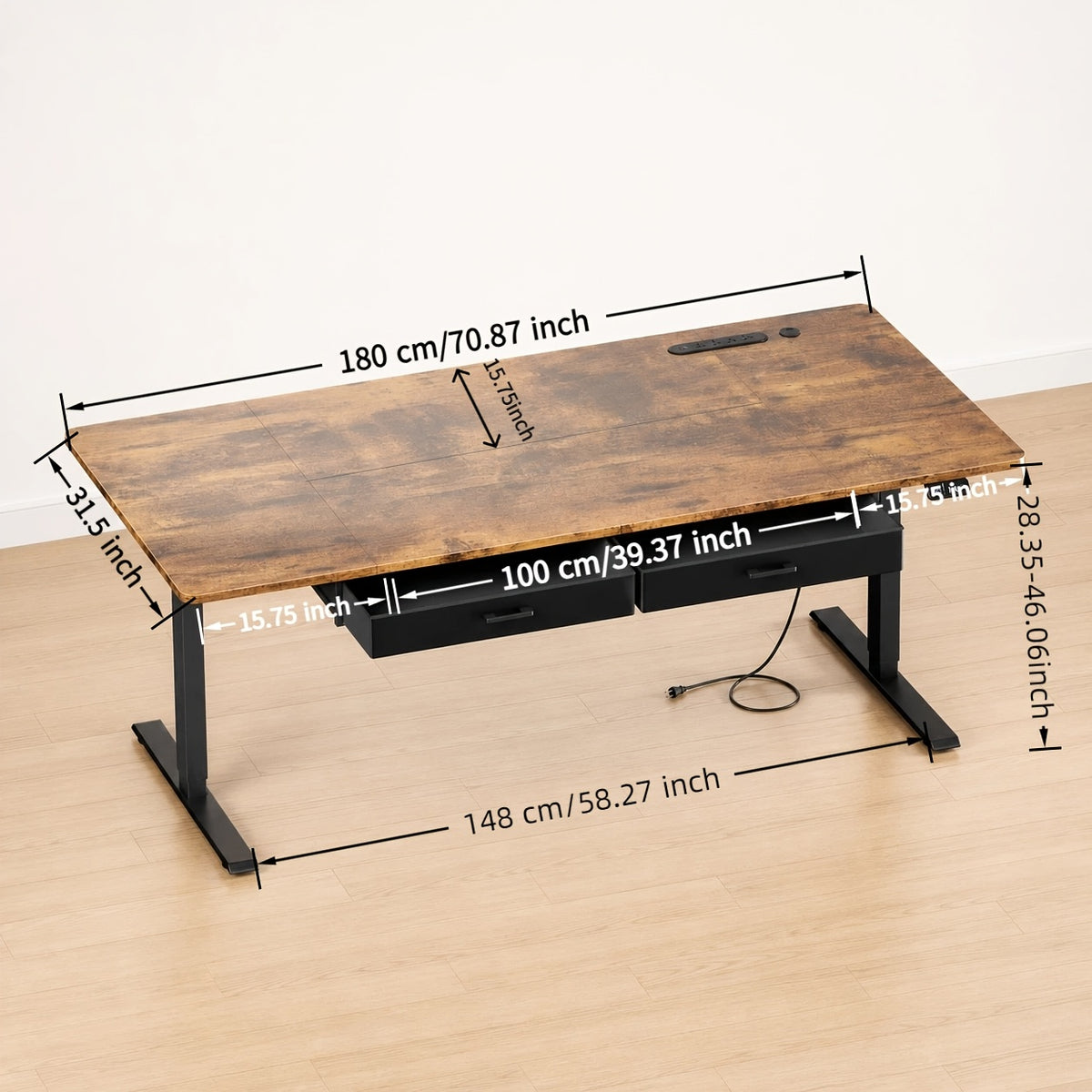 Electric Standing Desk with Dual Drawers and Built-In Power Panel for Home Offices and Gaming Setups