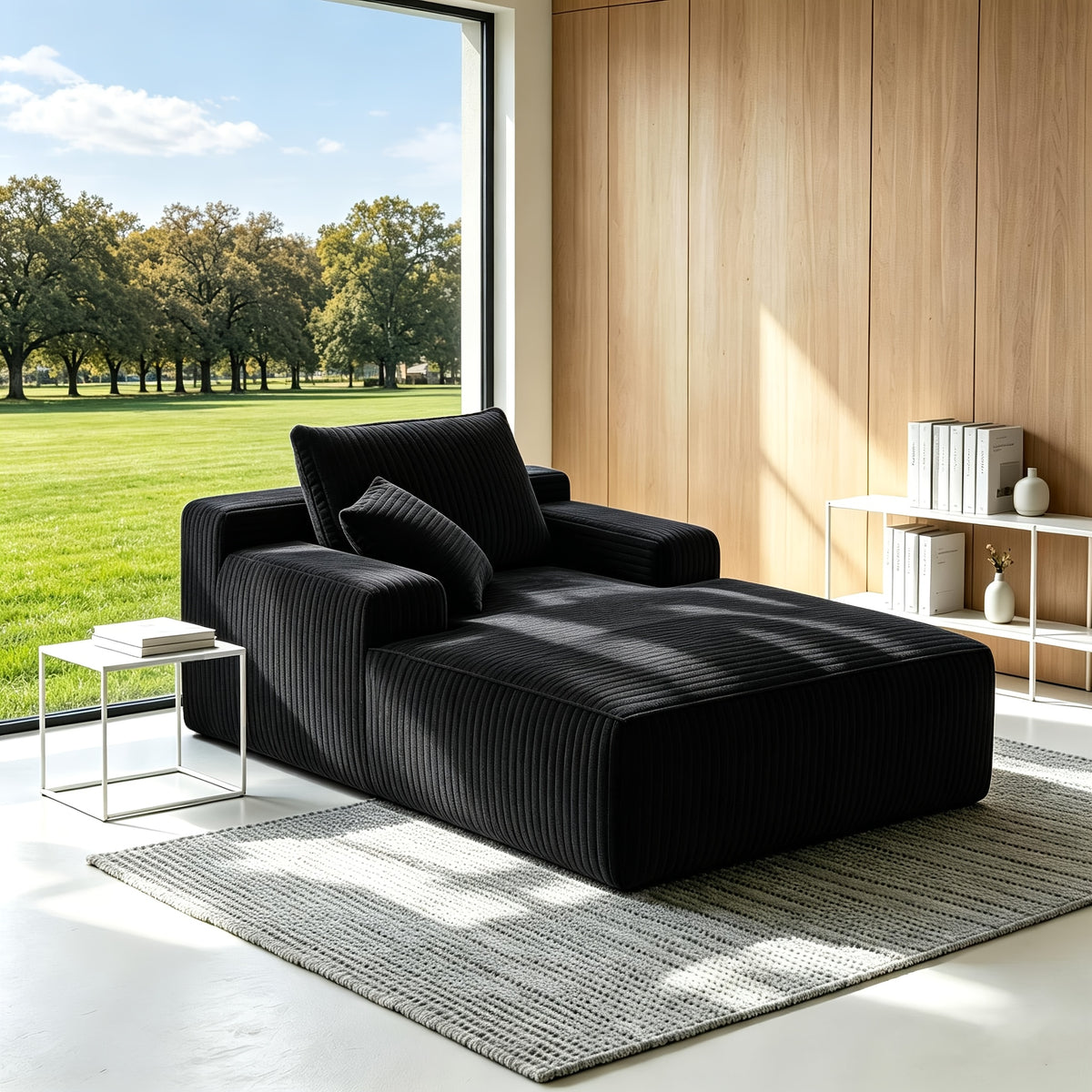 96" L-Shaped Sofa with Chaise, 65" Single Noble Consort Sofa Chair. Minimalist Compressed Boneless Sofa No Assembly Required, Modular Cloud Sectional Sofa for Living Room Bedroom, Right Facing Chaise, Plush Corduroy