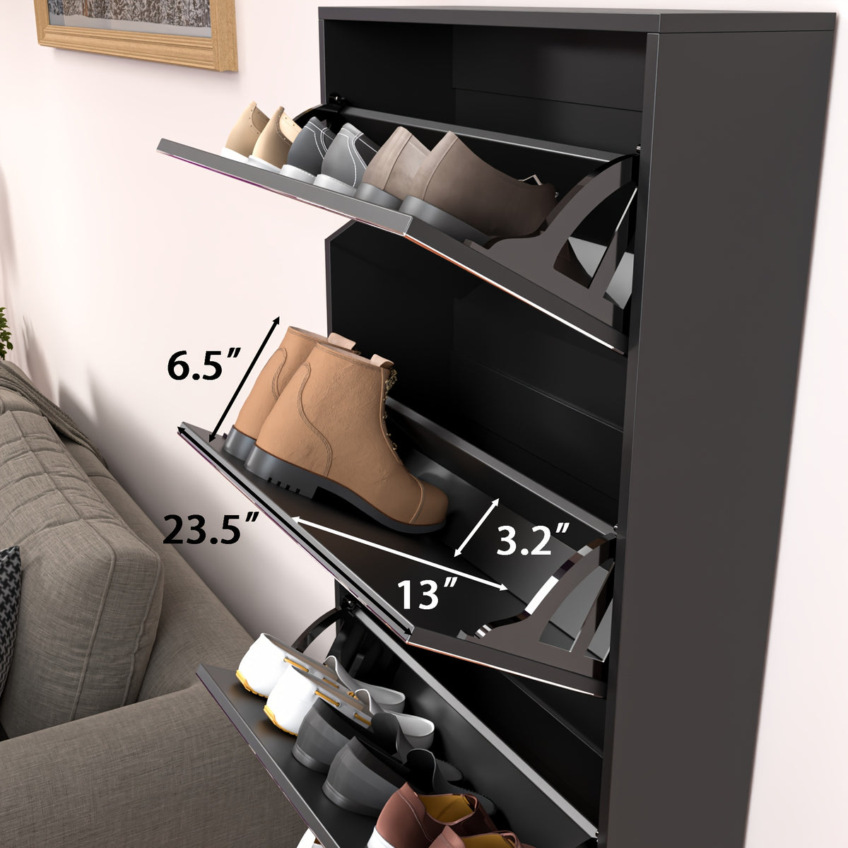 Organizedlife Shoe Cabinet with Full-Length Mirror, 5-Tier Narrow Entryway Shoe Storage Organizer, Flip-Drawer & Hidden Shoe Racks, Space-Saving Tall Unit for Small Hallways, Closets, Apartments