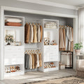 Besiost Closet Systems, 6-14ft Walk In Closet Organizer with 8 Drawers And Mirror, 168" Large Wood Closets Insert with Tower, Sturdy Wardrobe Closets Garment Rack with Extendable Hanging Rods, White