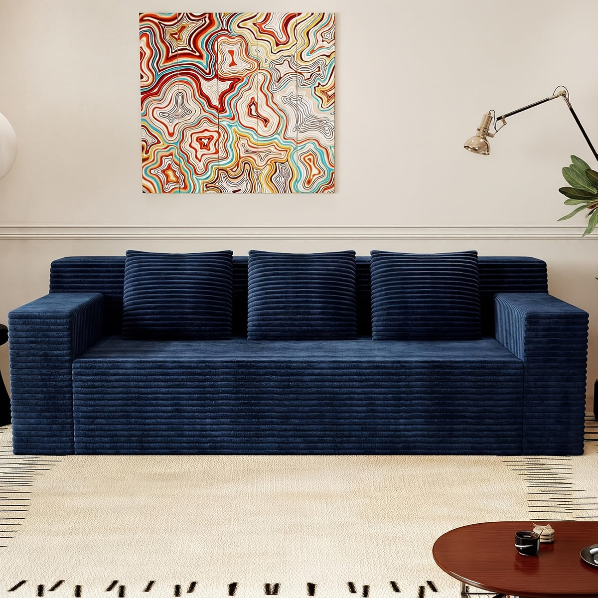 43.3-80.7" Corduroy Living Room Sofa, 3 Setaser Deep Seat Couch With 3 Lumbar Pillows, Comfy Boneless Sofa Modern Compressed Couch For Bedroom, Office, Apartment