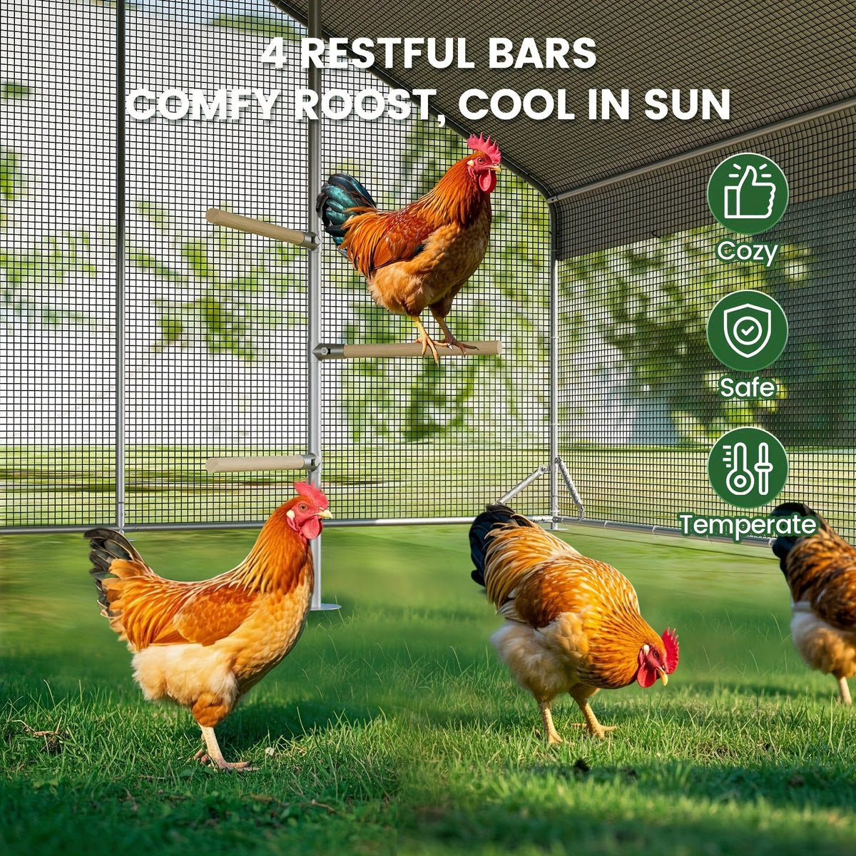 Large Walk-in Metal Chicken Coop with Chicken Run & Hardware Cloth, Solar Light, UV-Resistant Cover, Outdoor Poultry Cage for Farm Use