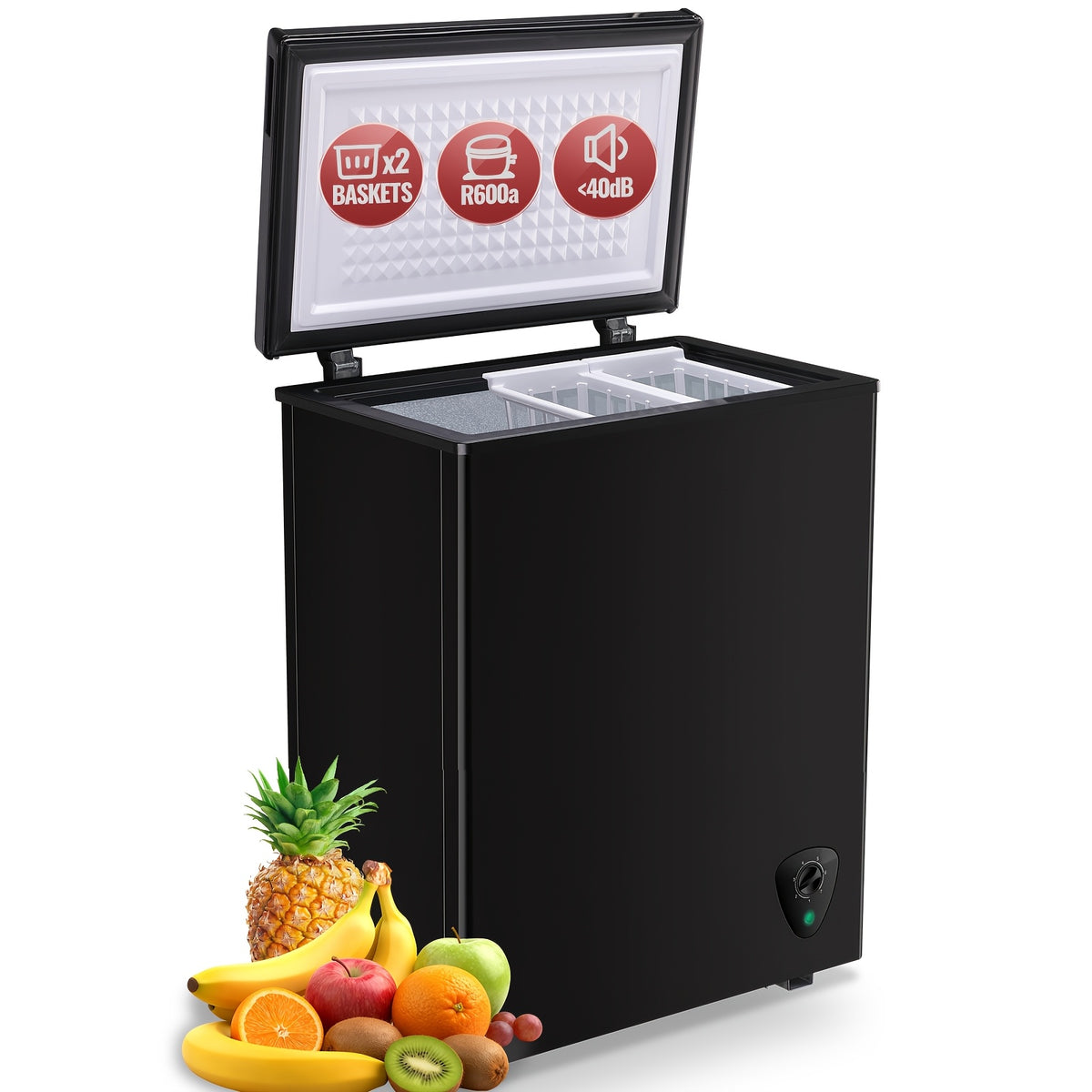4.8 Cu.Ft Chest Freezer - Compact And Quiet Mini Freezer with Adjustable Thermostat And Two Removable Baskets - Small Deep Freezer for Home, Apartment, And Garage