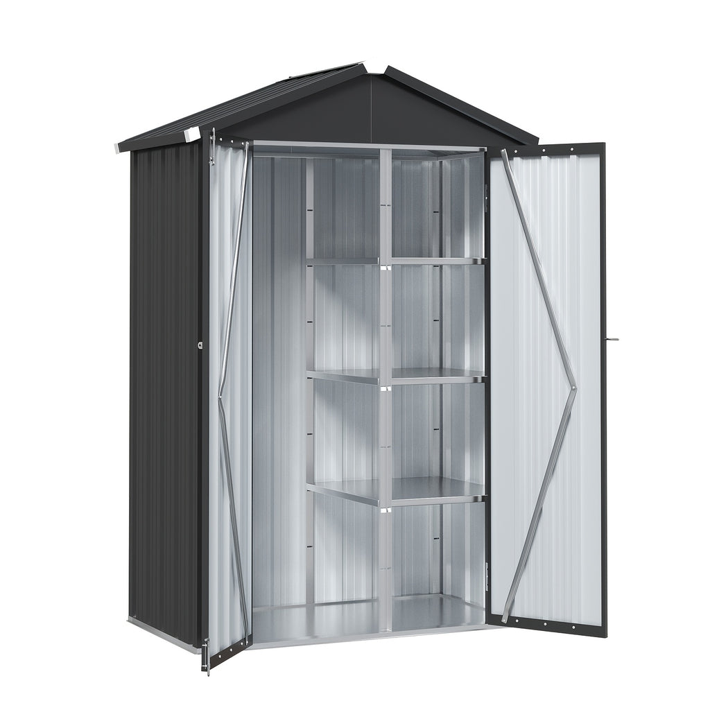 UMORLYRAE Vertical Metal Tool Cabinet, Weatherproof Outdoor Storage Shed with Floor Base & Adjustable Shelves, A-Frame Roof Design, Space-Saving for Garden, Garage, Patio(2.5x2ft/3.5x2.2ft)