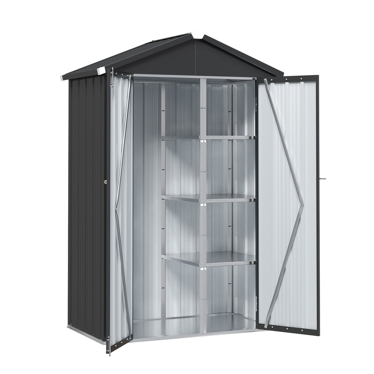 UMORLYRAE Vertical Metal Tool Cabinet, Weatherproof Outdoor Storage Shed with Floor Base & Adjustable Shelves, A-Frame Roof Design, Space-Saving for Garden, Garage, Patio(2.5x2ft/3.5x2.2ft)
