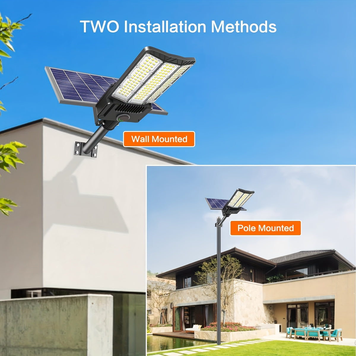 Adewalk 2pcs Solar Street Light, Commercial Grade Solar Street Lights Outdoor Dusk to Dawn, Solar Lights Outdoor with Motion Sensor And Remote Control, Solar Parking Lot Lights for Yard, Country