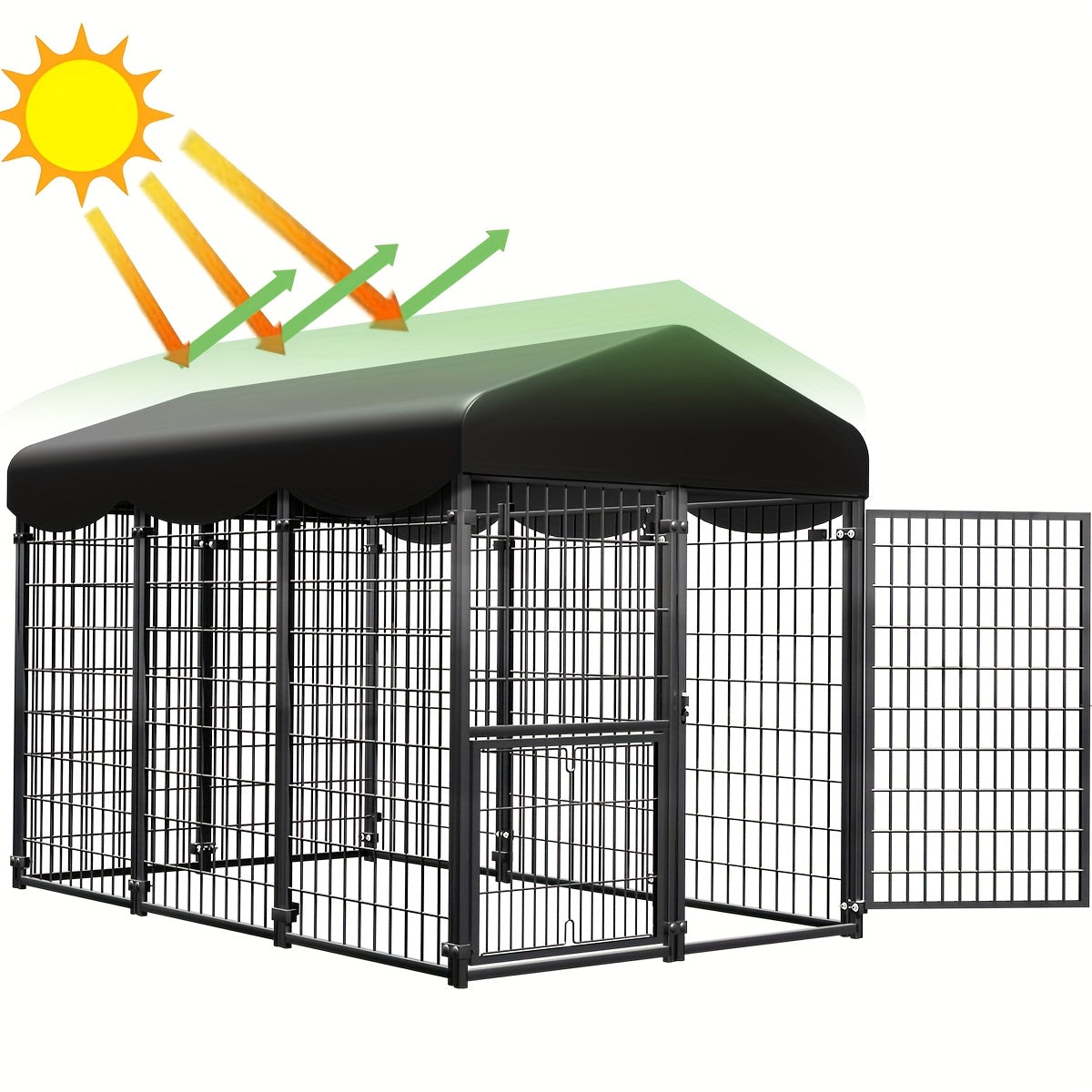 Sturdy Canine Crate, Metallic Animal Shelter And Outdoor Pet Area Featuring a Canopy, Food Dish, Secure Locking Gate, Easy Setup, Perfect for Dogs, Felines, Chickens, And Ducks, Without Battery