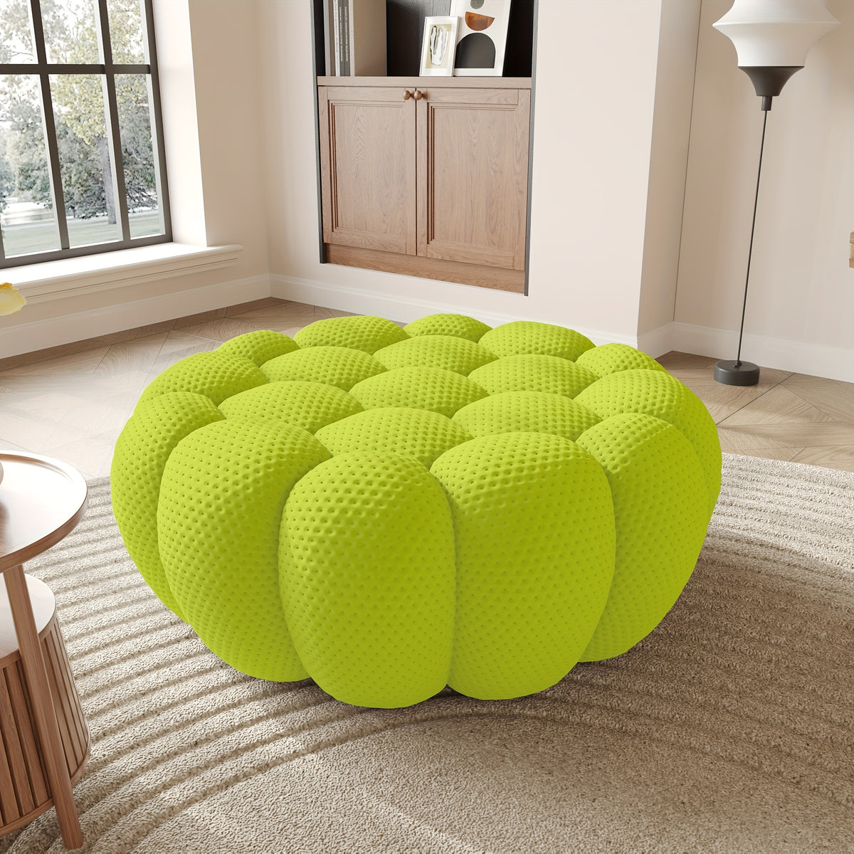 100.03'' Modern Upholstered Curved Sofa, 3 Seater Mesh Fabric Floor Sofa, 3D Honeycomb Shape Curved Couch for Living Room