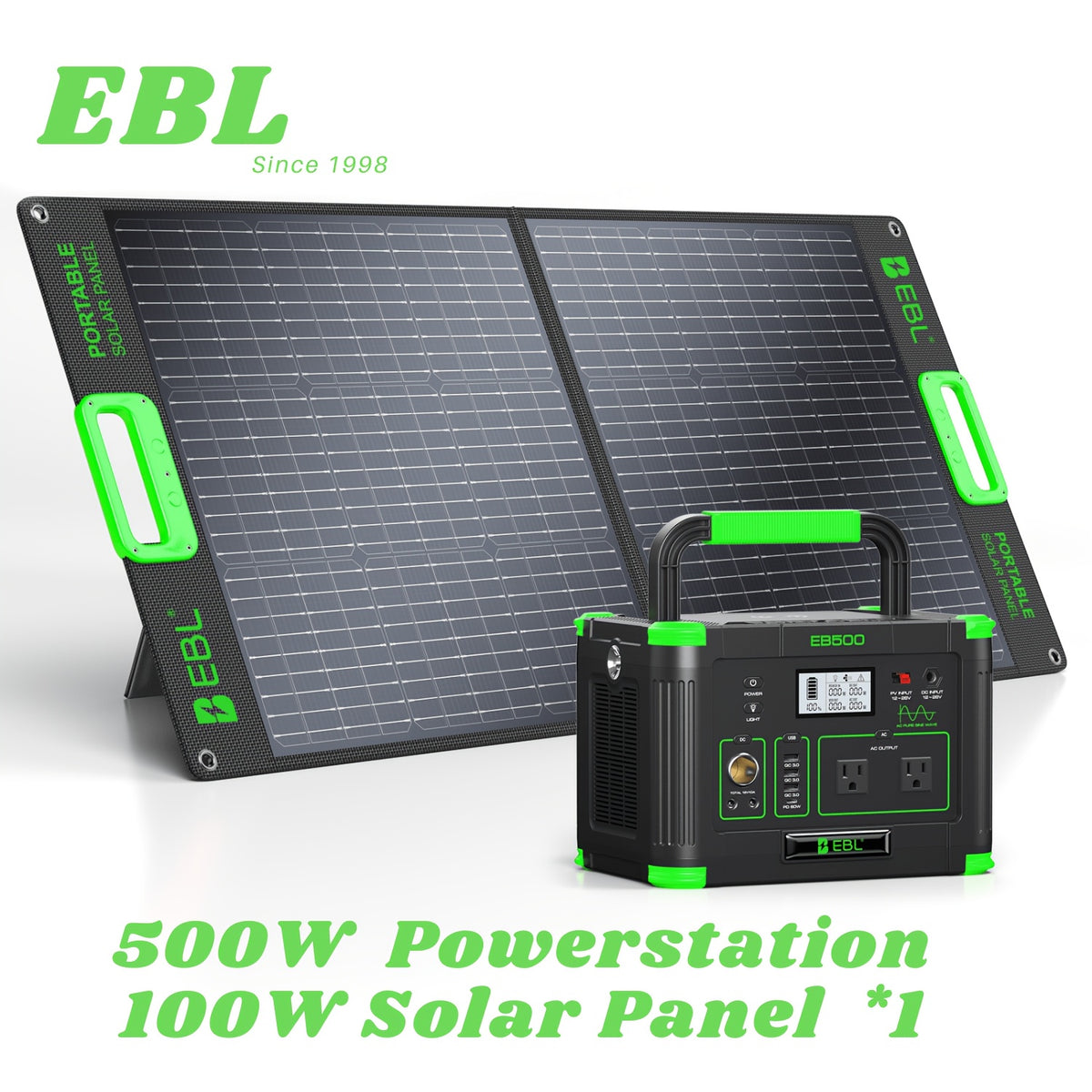 519.48Wh Power Station with 100W Solar Panel/500W Portable Power Station, Solar Generator 519.48Wh, ABS Material Powerstation with Dual DC Output, PD 60W USB-C Fast Charging, Supply for Home Backup, Emergencies, Camping, And Outdoor Adventures