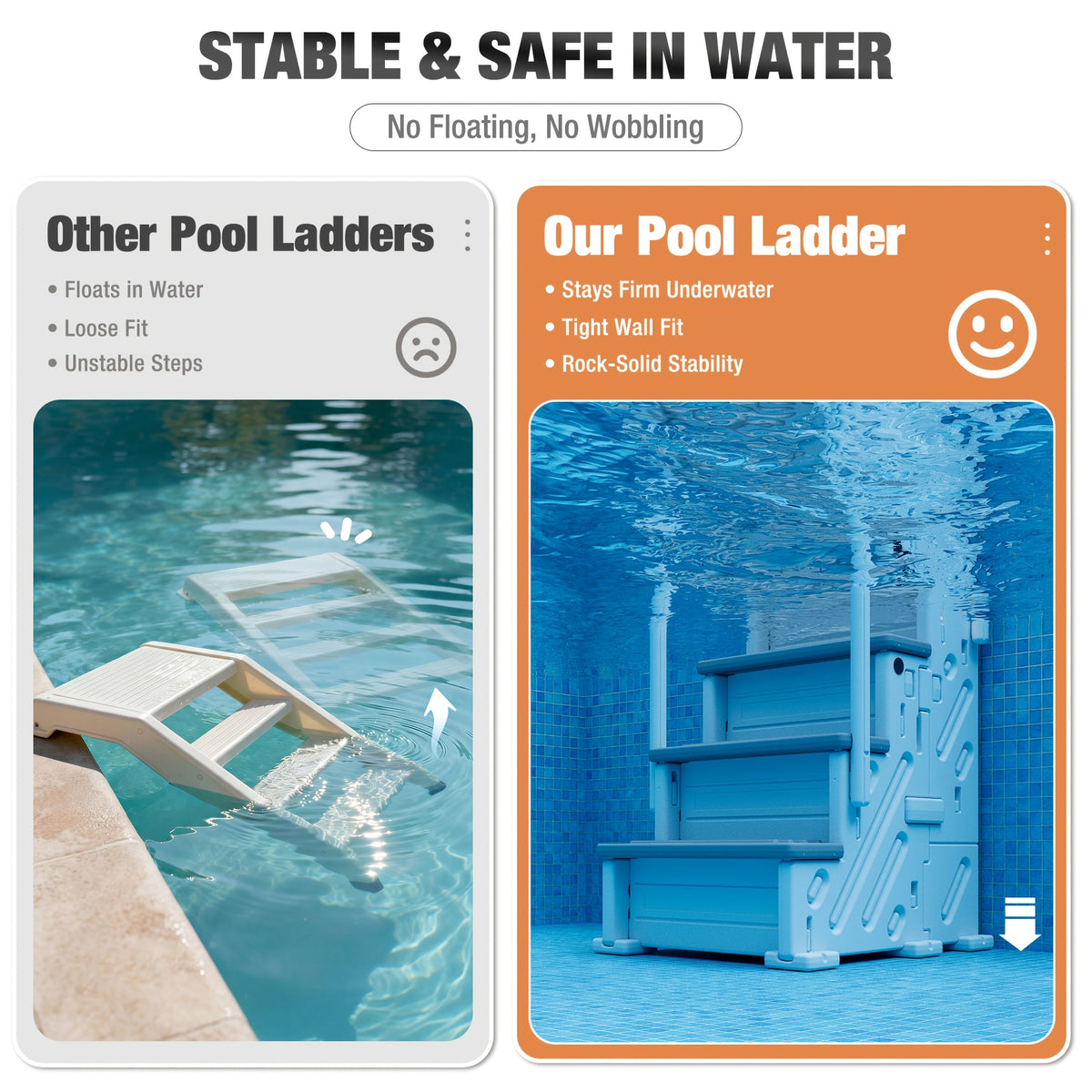 Pool Ladder Above Ground, Heavy Duty 4-Step Pool Ladder with Dual Handrails And Non-Slip Steps, 500 LBS Load Capacity, for 46-58 Inch