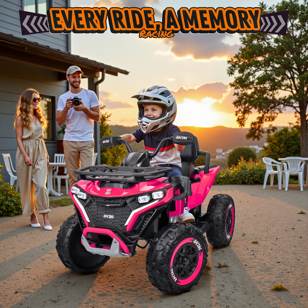 24V Electric Kids ATV Quad, 4WD Off-Road Vehicle, 2-Seater with Leather Seats And Knee Pads, Ride-On for Boys And Girls (/Red//Black) - Ideal Birthday/Christmas/Halloween Gift, 3 Speeds, Remote Control Design