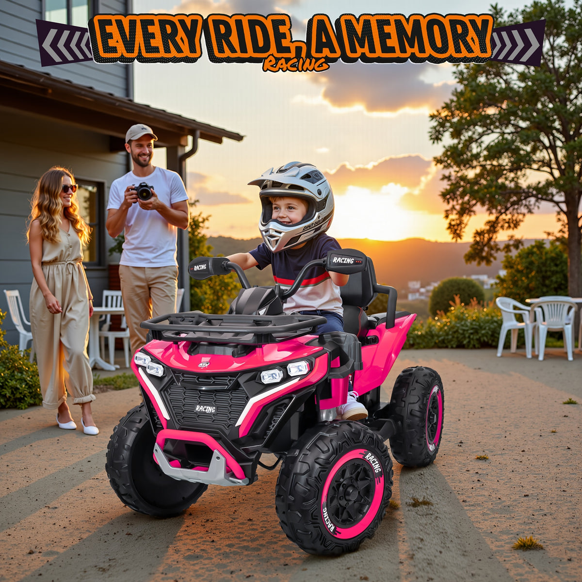24V Electric Kids ATV Quad, 4WD Off-Road Vehicle, 2-Seater with Leather Seats And Knee Pads, Ride-On for Boys And Girls (/Red//Black) - Ideal Birthday/Christmas/Halloween Gift, 3 Speeds, Remote Control Design