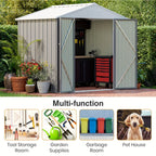 GUNJI 8 X 6 Ft Shed Metal Outdoor Waterproof Storage Shed Steel Utility Garden Tool Shed with Door And Lock Outdoor Storage for Garden Patio Lawn Poolside, Free Shipping