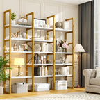 Industrial Bookcase, 71-Inch 5-Tier Triple-Wide Geometric Display Shelf for Home or Office