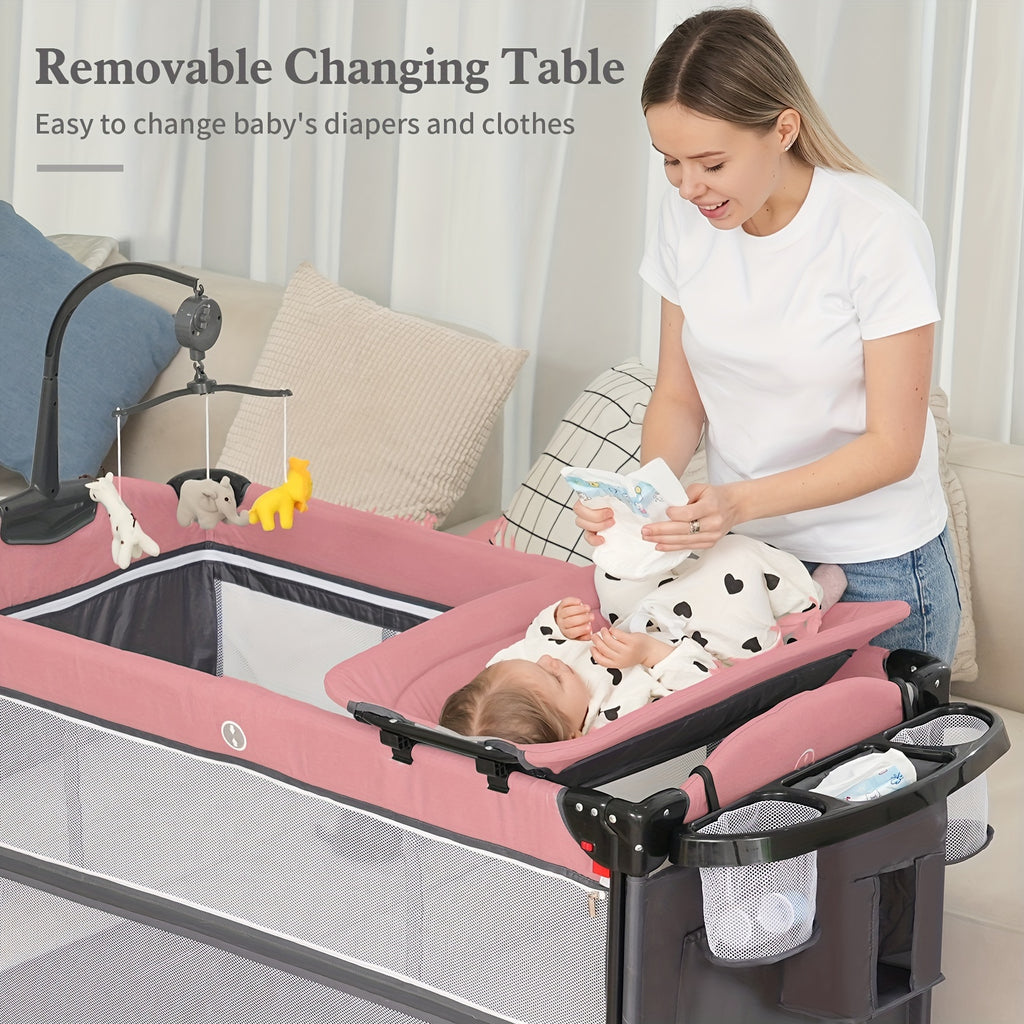 5-In-1 Baby Bassinet Sleeper to Crib with a Diaper Changing Station, Mattress Storage, And a Foldable Design. The Product Weighs 12 Kg. The Upper Section Can Hold Infants Up to 15 Pounds, While The Lower Section Supports Infants Up to 50 Pounds. Col