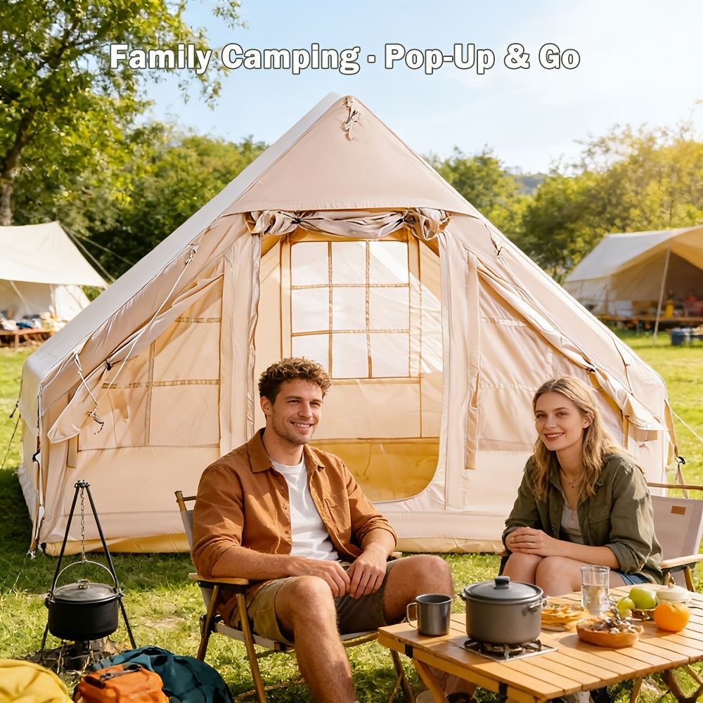 Inflatable Camping Tent（Optional: Skylight, Stove Jack） for 4-6 Person,4 Season Camping Tent, Large Luxury Air Tent with Manual Pump, Easy Setup Portable Glamping House, High Quality Windproof Family Outdoor Shelter Best Valentine's Day Gifts