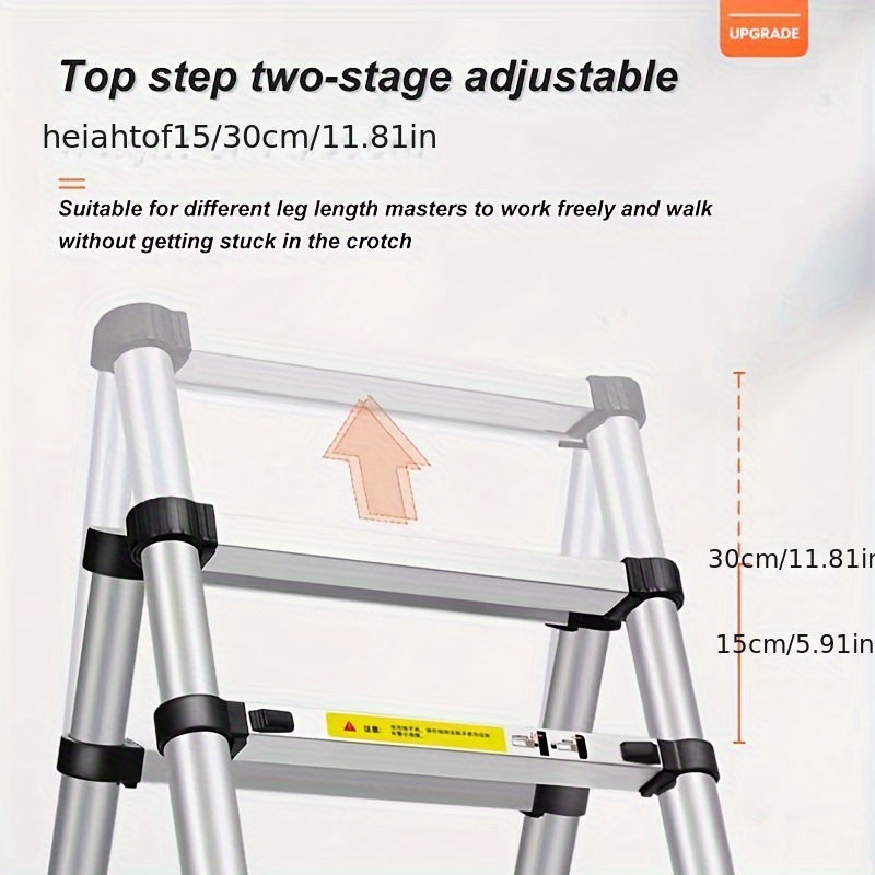 6.5-foot 7-Step Telescoping Ladder - Anti-Shake and Anti-Slip Portable Folding Ladder - Walkable A-Frame Household and Outdoor Work Multi-Purpose Ladder, 330 Pounds per Step
